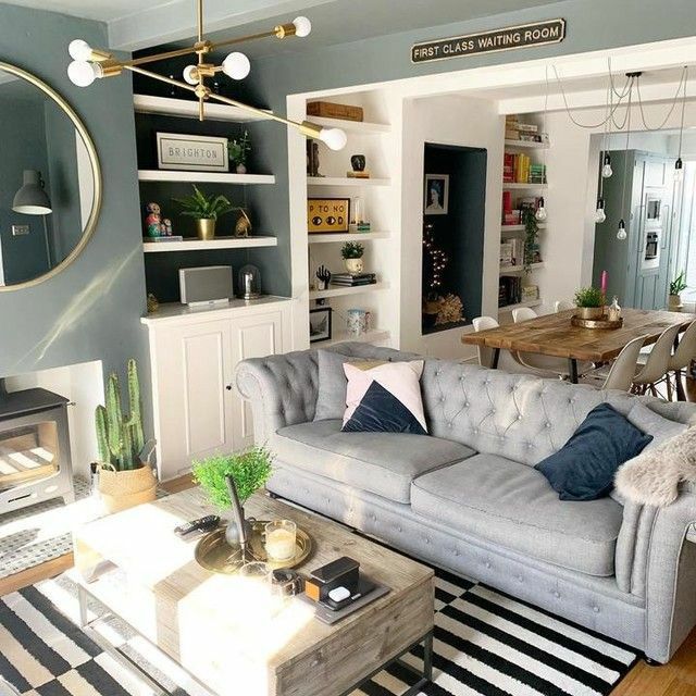 modern grey sofa living room with panoramic Dubai skyline view