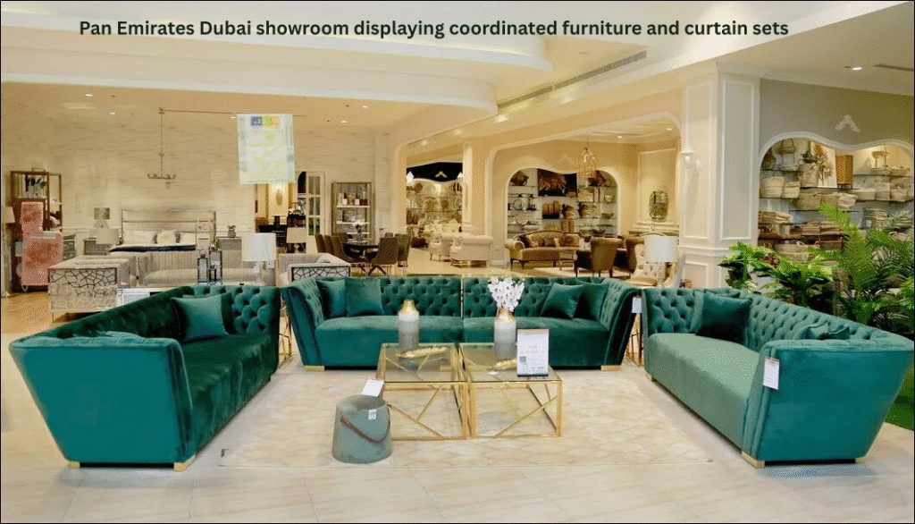 Pan Emirates Dubai showroom displaying coordinated furniture and curtain sets