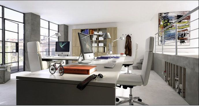 Modern home office with tailored curtains enhancing focus and professional ambiance