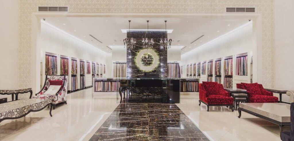 Custom curtains showroom in Al Quoz Dubai with extensive fabric sample collection