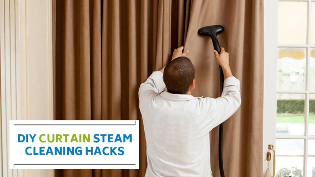 Steam cleaning curtains to remove dust and allergens in Dubai apartments